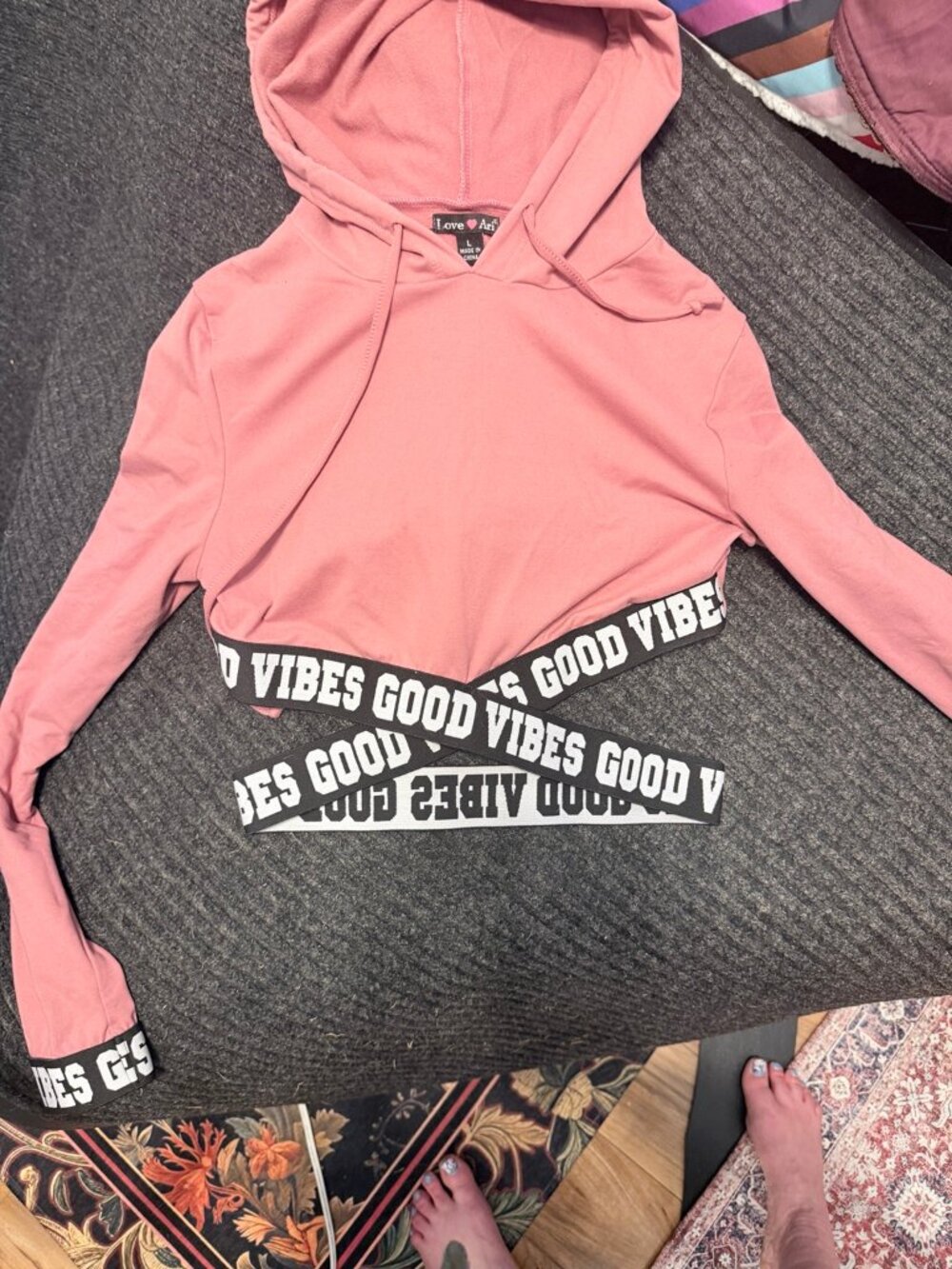 Love Ari Good Vibes Pink Cropped Hoodie & Jogger Set Size L